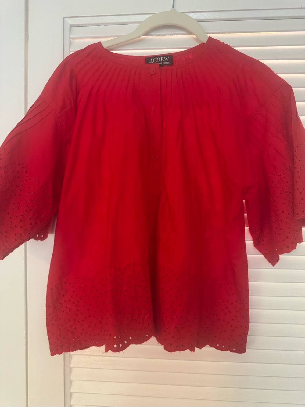 J. Crew Red Eyelet Short Sleeve Blouse